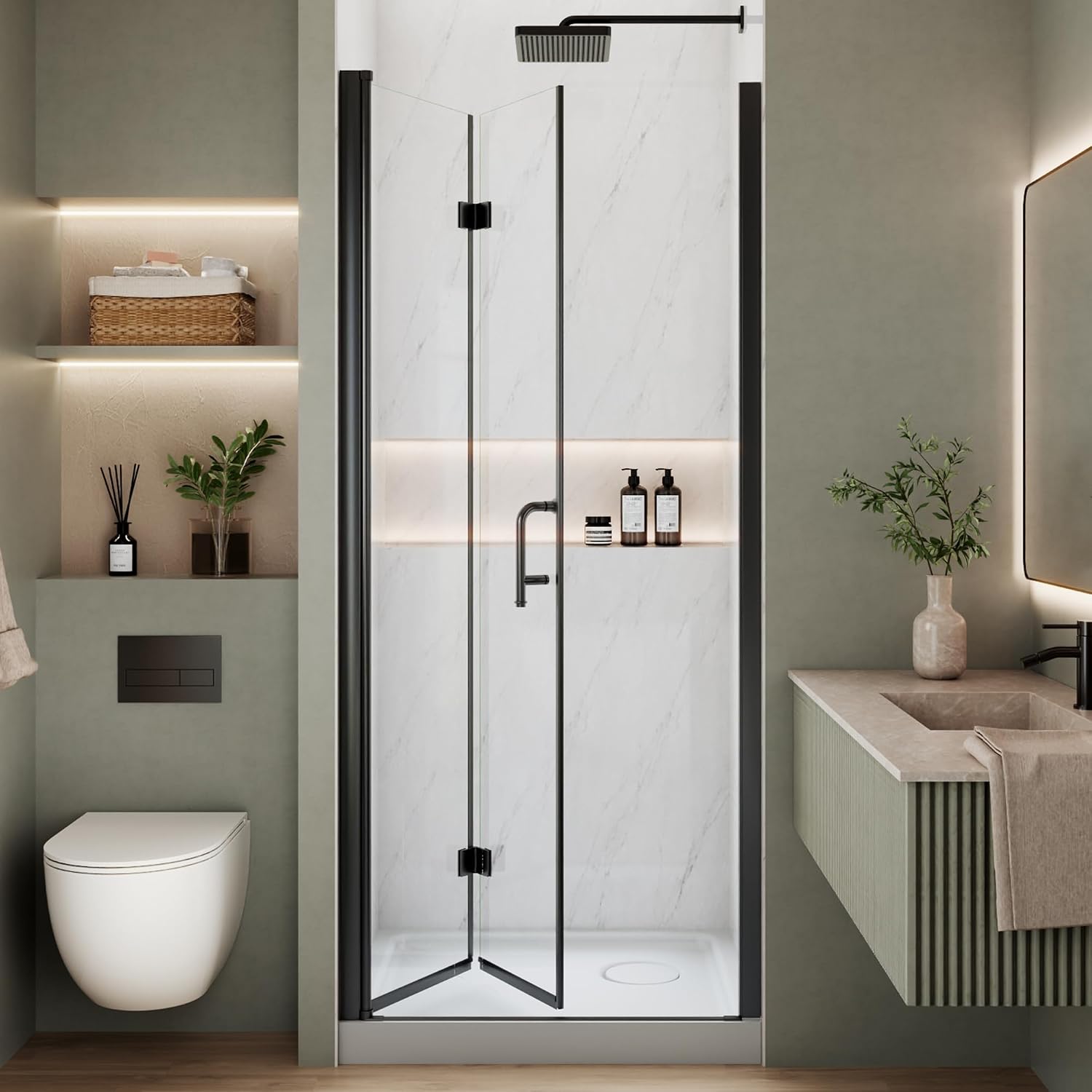 Frameless Bi-Fold Shower Door, Matte Black